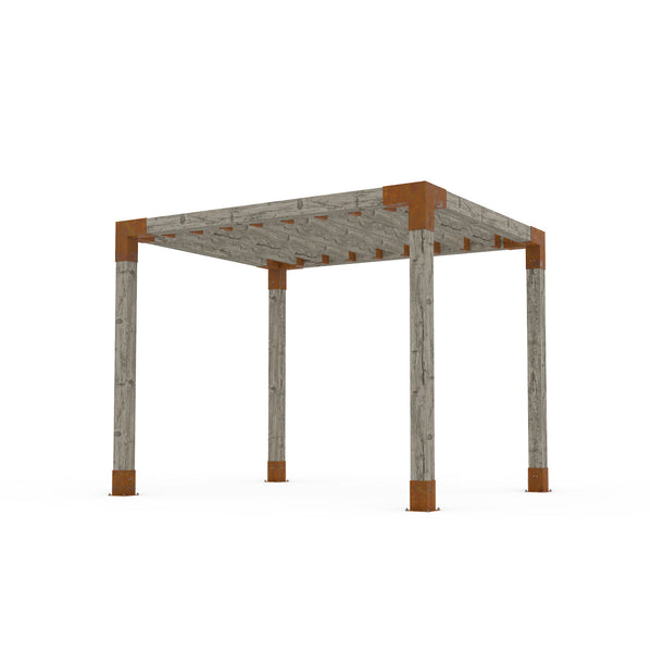 Corten Steel Pergola Kit for 6x6 Wood Posts with KNECT 2x6 Top Rafter Brackets